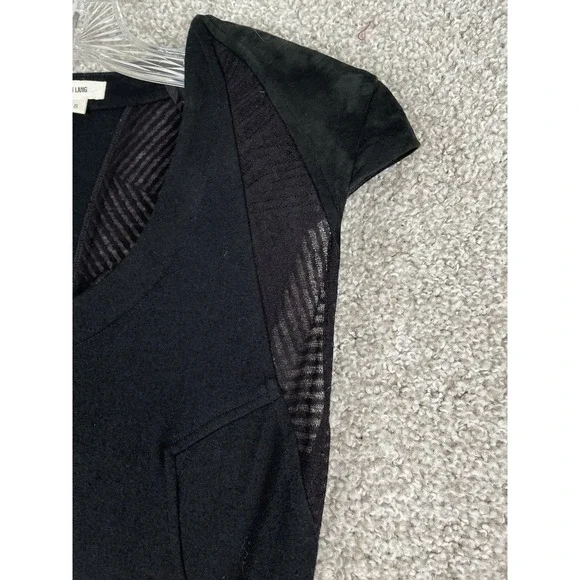 Helmut Lang Black Asymmetrical Geometric Lace Wool Dress With Shoulder Pads Sz S - Picture 5 of 11